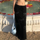 Knitted Low Waisted Fairycore Long Skirts Y2k Bow Print Midi Skirts Women Korean Chic Outfits 2000s Chic New-Outfit