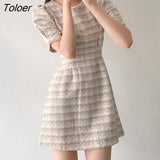 Houndstooth Mini Dress Women 2023 Spring Summer High Waist Dress Women Clothing Korean Fashion Plaid Clothing