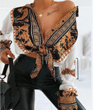 Popular Style 2023 New Ladies' Long-Sleeved White Baroque Leopard Print Shirt-Outfit