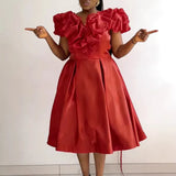 Fake Two-Piece Bag Ass Skirt Lightly Cooked Wind Party Lotus Leaf-Side High-Waisted