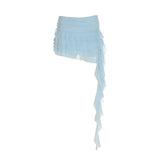 Holiday Wind Niche Design Irregular Lotus Leaf Side Mesh Splicing Solid Color Low-Rise Half-Body