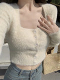 Collor Knit Sweater Women Sweet Elegant Y2k Crop Tops Female 2022 Autumn Pure Color Elegant Pullover Korean Clothing