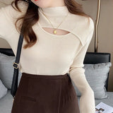 Hollow Out Pullover Women Sweaters Half Turtleneck Long Sleeve Knit Tops Elegant Jumper Autumn and Winter Clothes