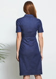 Turn-down Collar Short Sleeves Solid Button Midi A-line Casual