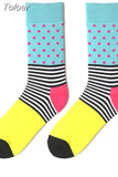 1 Pair Men Dress Socks Cotton Colorful Striped Plaid Printed Comfort Happy Socks Skate Funny Geometry Dot Wedding