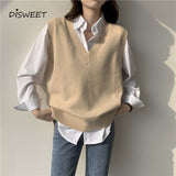 V-neck Knit Vests Woman Korean Sleeveless Loose Solid Vests Women Simplicity Slim Warm Women's Pullover Jacket