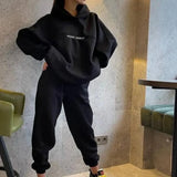 Pants Set Autumn Winter 2 Piece Sets Womens Outfits Tracksuit Y2k Tops Hoodies Straight Long Print Letter Loose 2023-Outfit