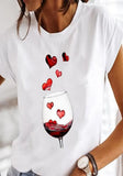 White Casual O-Neck Short Sleeves Print