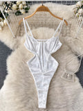 Backless Sexy Camis Rompers Women Strapless Inside Wear White Thin Fashion 2023 Summer Mesh Perspective Slim