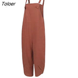 Women Strap Loose Jumpsuit Summer Casual Wide Leg Pants Fashion Jumpsuit Solid Color Loose Women Shoulder Strap Pockets