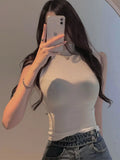 Turtleneck Sleeveless T Shirts Female Vintage Women Clothing 2023 Summer New Slim Tee Shirt Femme Fashion Korean Y2K Tops-Outfit