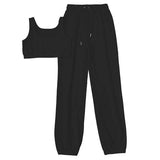 Pants Set With Camis Solid Casual Ladies Sportswear Suits Sleeveless Crop Top And Drawstring Pants Summer Work Out