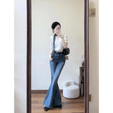 Summer French White Lace Stitching Design Shirt Women Commuting Micro-Rave Jeans Two-Piece