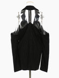 Women Striped Off Shoulder Big Size Blazer New Lapel Long Sleeve Loose Fit Jacket Fashion Tide Spring Autumn 2023