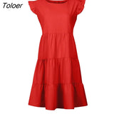 Casual Short Sleeve Mini Dress Women 2021 Summer Party Dress Round Neck Short Sleeve Solid Color Women O-neck Dress