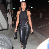 Streetwear Asymmetrical Black Crop Top Women Backless Sleeveless Tops Women 2022 Turtleneck Fashion Knitted Tank Top