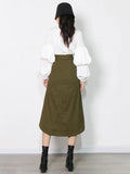 TWOTWINSTYLE Streetwear Two Piece Set For Women V Neck Long Sleeve Shirt High Waist Frill Trim Irregular Hem Skirts Female