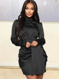 Winter Elegant High Collar Long Sleeve Ruffles Mini