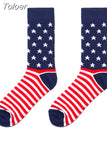 1 Pair Men Dress Socks Cotton Colorful Striped Plaid Printed Comfort Happy Socks Skate Funny Geometry Dot Wedding
