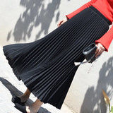Womens High-Waisted Pleated Skirts Elastic Waist Blue Chiffon Maxi Skirt Pleated Long Office Skirt Summer Skirts For Women