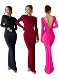 Fashionable Women's Dress French Long-Sleeved Sexy Deep V-Collar Pleated Slim Dress Two High-Waisted Dresses-Outfit