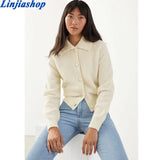 cardigan sweater women autumn winter casual solid color lapel long sleeve coat crochet knit sweater