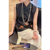 Chinese Women's Wear Is Popular This Year, High-End Pony Clip Thin Summer Black Style Plate Buckle Vest Outside-Outfit