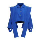 New Retro Tender Loose-Fitting Shoulders Long Ribbon Winding Short Coat