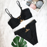 Toloer New Sexy Bikini Solid Color Strapless High Waist Swimsuit Metal Accessories Women's
