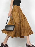 TWOTWINSTYLE Korean Summer Casual Ruched Midi Skirt For Women High Waist Solid Loose Long Skirts Female Fashion Clothes New