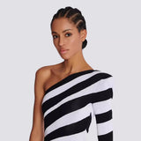 New Zebra-Sclegged Long-Sleeved Leg Banding Party Dress Dress