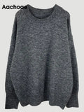 Women Autumn Solid Knitted Sweater Basic O Neck Cashmere Sweater Female Batwing Long Sleeve Loose Jumpers Casual