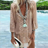 Summer New Chiffon Womens Tops And Blouses Plus Size Long Sleeve V-neck Female Tunic Beach Style Thin Women Summer