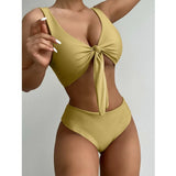 Waist Bikini Set 2021 New Sexy Bow-Knot Swimwear Women Swimsuit Female Solid Color Bikini Bather Bathing Suit Beachwear