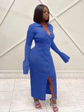 Summer Streetwear Clothes Bodycon Dress For Women 2022 Long Sleeve Buttons Knit Dress Green Black Party Maix Dress