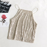 Tank Top Sequins Solid Women Summer Basic Leisure Streetwear Night Club Sexy Crop Tops Womens Camis Stylish