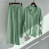 Summer Autumn Cotton Linen Women's 2 Piece Sets Outfits Vintage Elegant Casual Oversized Loose Shirts Blouses and Pants