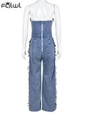 Summer Sexy Fashion Jumpsuit Club Outfit For Women 2023 Strapless Hollow Holes Sto Denim Jumpsuite Women