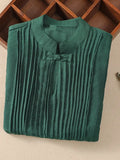Women's Dress Fashion Literary Retro Organ Pleated Linen Mid-sleeve Stand Collar Thin Section Solid Color Women's