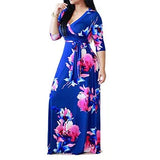 size S-5XL Elegant Women Robe Summer Printed Maxi Dress Fashion Sexy Boho Dress Tighten Waist Long Dresses Vestidos