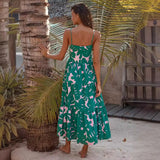 Vacation Fine Shoulder Strap Bare Back Print A Word Long Casual Swing Dress