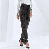 Patchwork Sequin Wide Leg Pants For Women High Waist Straight Streetwear Casual Trousers Female 2020 Fall