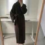 Winter New Women's Casual Woolen Blend Trench Coat Oversize Long Coat With Belt Women Wool Coat Cashmere
