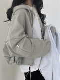gray oversize hoodie with zipper and