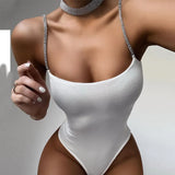 Toloer And Summer New Diamond Chain Shoulder Strap Spilt Sleeveless Sling Sexy Back Onesie Women's