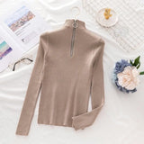 Solid Zipper Pullover Sweater Knitted Autumn and Winter 2021 Long Sleeve Pull Femme Slim Jumper Women Sweaters Tops