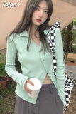 T-shirts Women Chic Tunic Long Sleeve Woman Tshirts Y2k Tops Single-breasted Irregular Tees Tops 2023 Blusas Mujer De