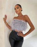 Graduation party Women's Corset Fur Crop Top Y2K Fashion Strapless Summer New Sexy Streetwear Sleeveless Backless Off Shoulder Tanks and