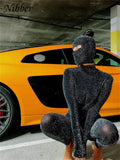 Glitter Silk Mask Playsuits 2 Two Pieces Jumpsuits For Womens Sexy Backless Club Party Wear Long Sleeve One Piece Outfit-Outfit