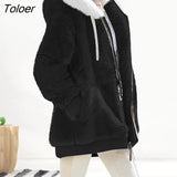 Women Jacket Autumn Winter Long Sleeve Warm Color Block Zipper Fluff Hooded Oversized Coat Jacket Female Clothing